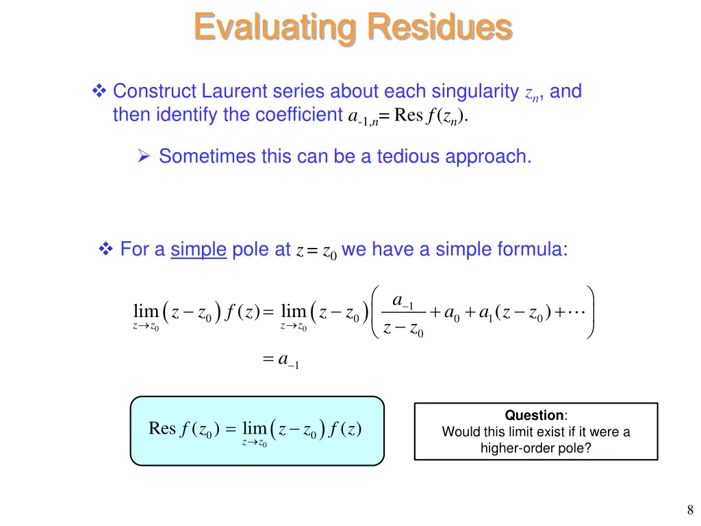 evaluating residues