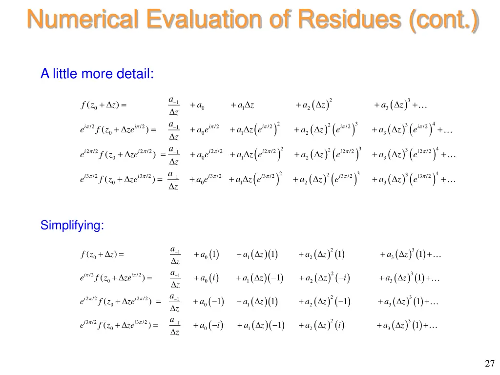 numerical evaluation of residues cont 3