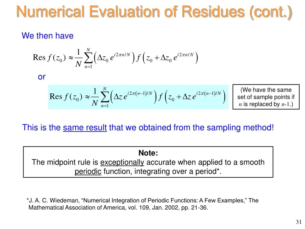 numerical evaluation of residues cont 7