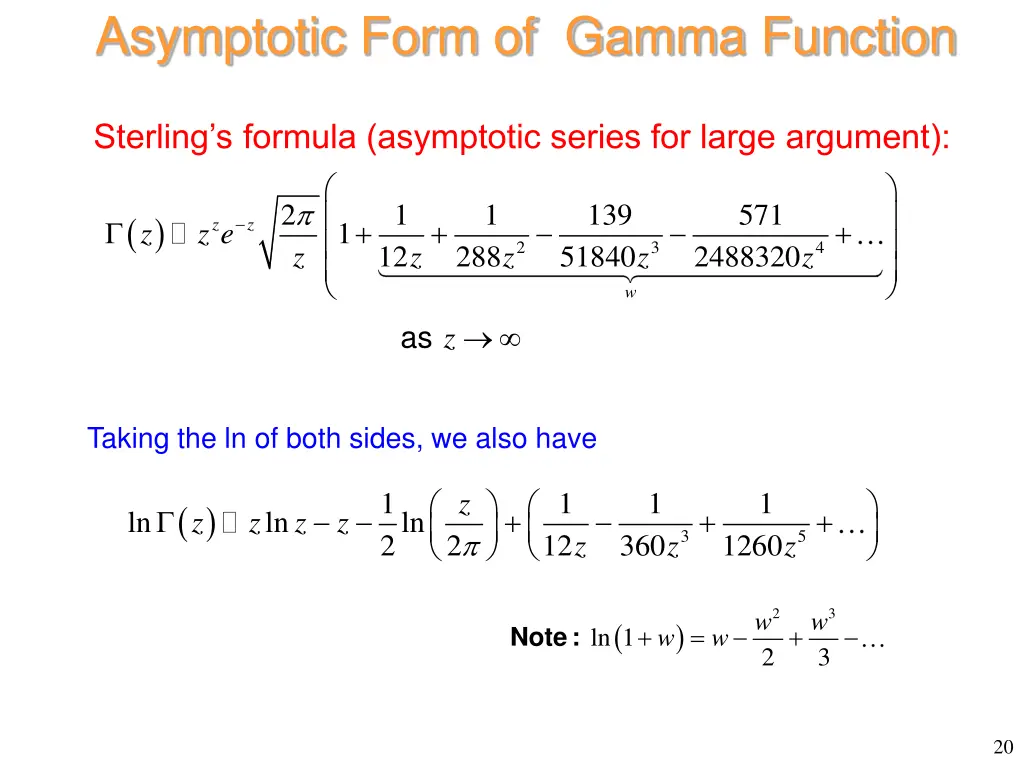 asymptotic form of gamma function