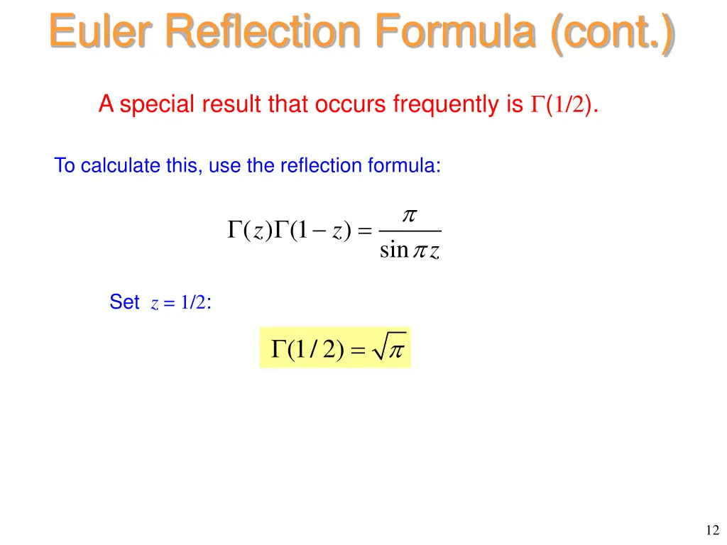 euler reflection formula cont