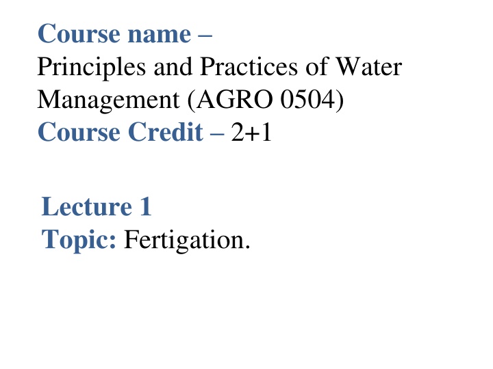 course name principles and practices of water