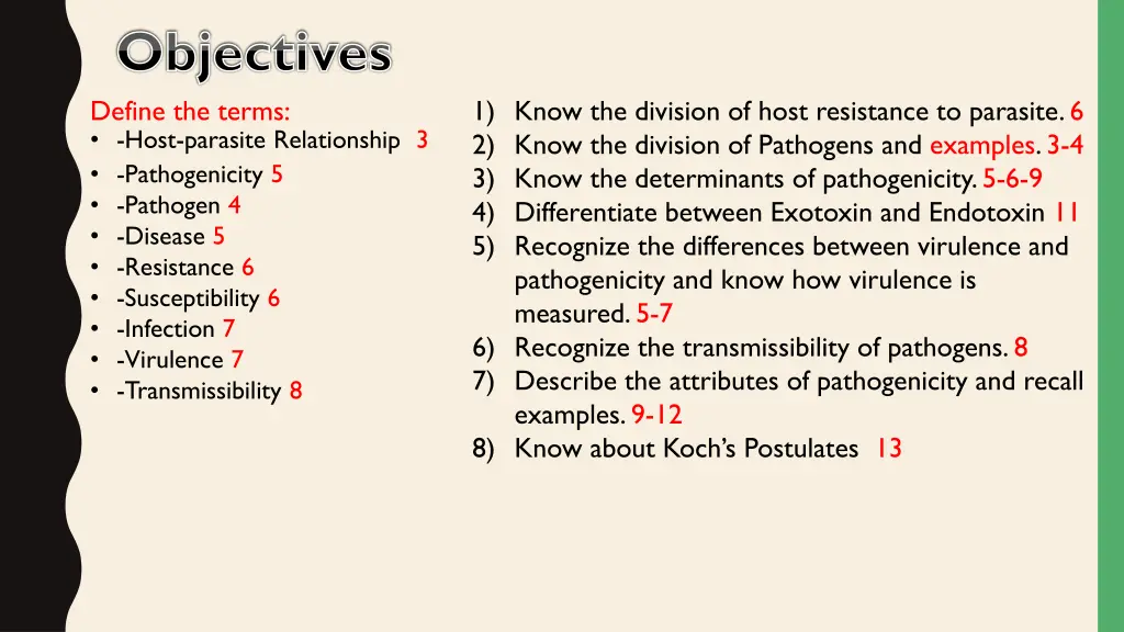 objectives define the terms host parasite