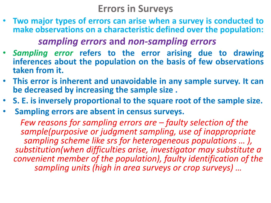 errors in surveys