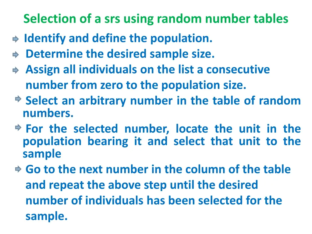 selection of a srs using random number tables