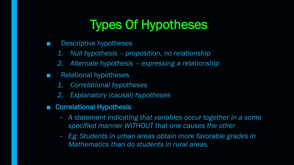 types of hypotheses types of hypotheses