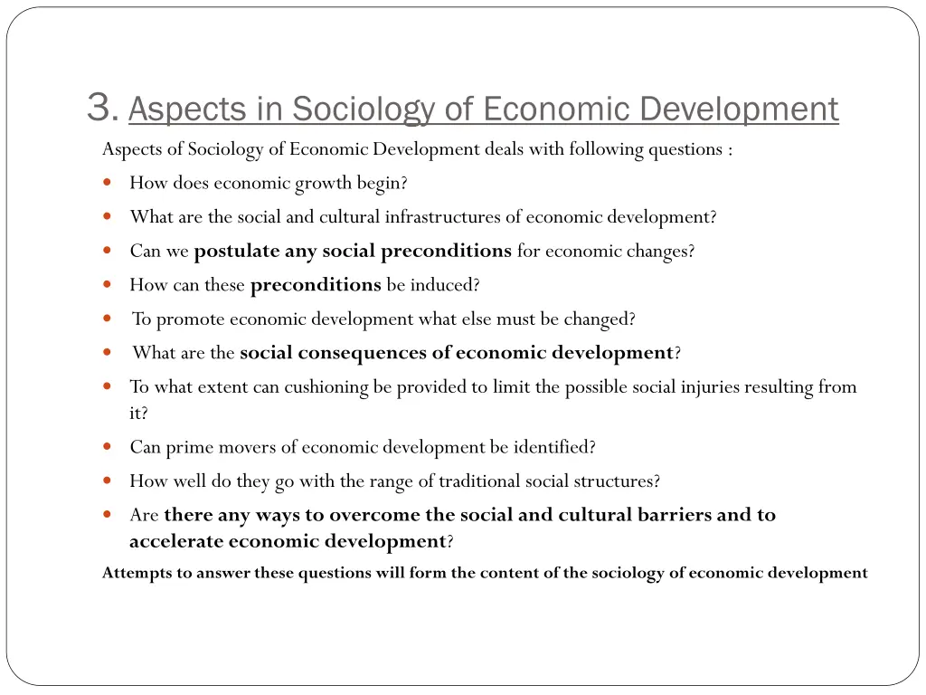 3 aspects in sociology of economic development