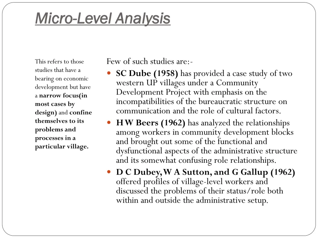 micro micro level analysis level analysis