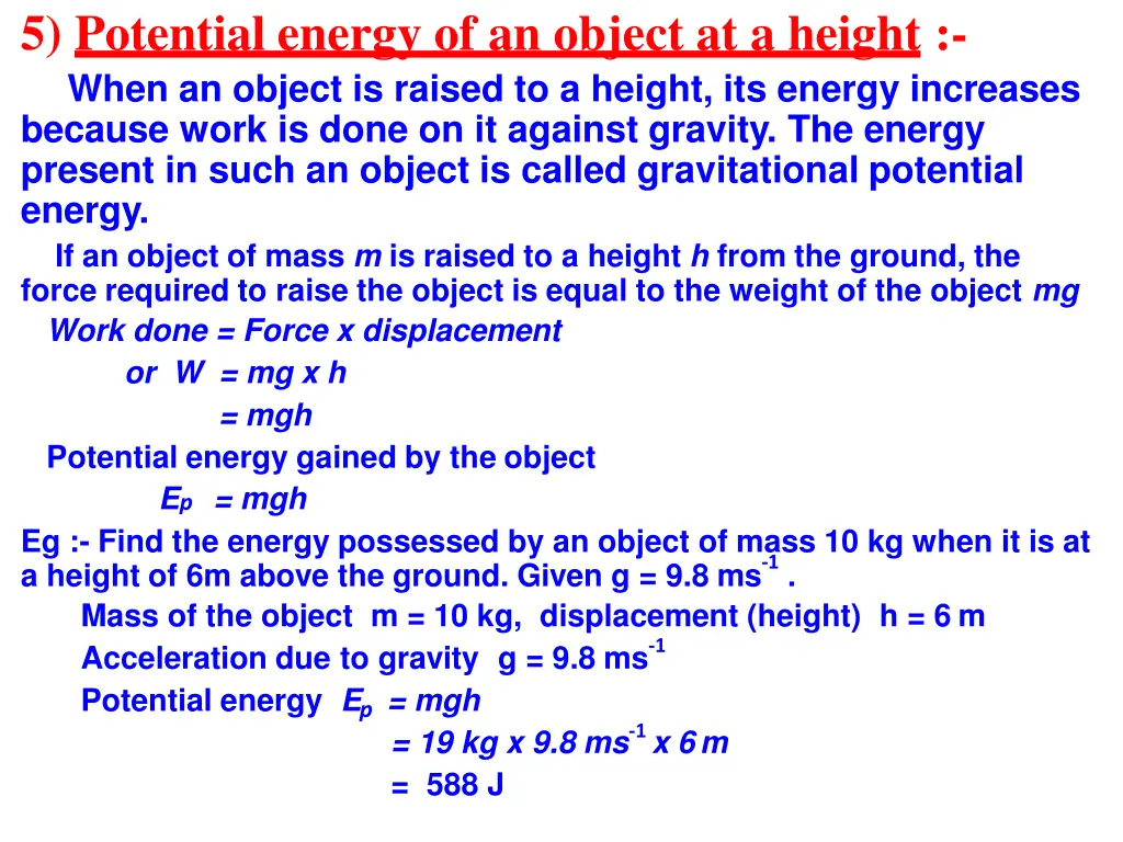 5 potential energy of an object at a height when