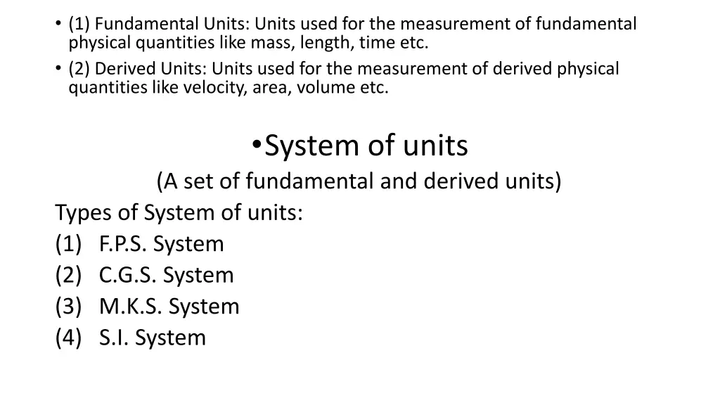 1 fundamental units units used