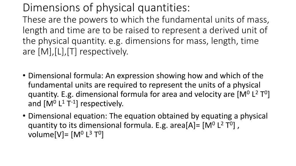 dimensions of physical quantities these