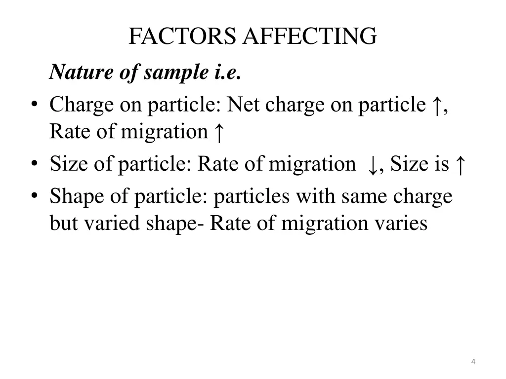 factors affecting nature of sample i e charge