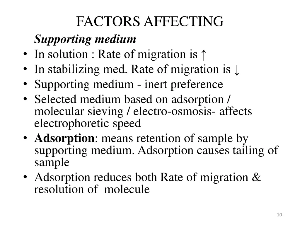 factors affecting supporting medium in solution