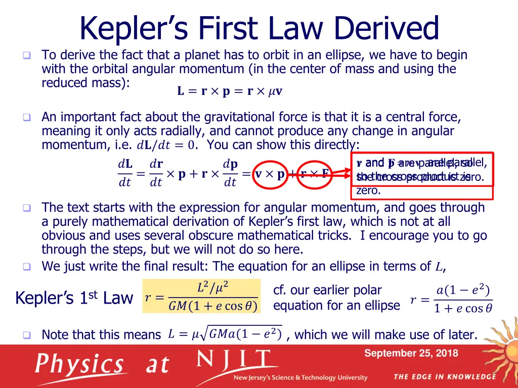 kepler s first law derived to derive the fact