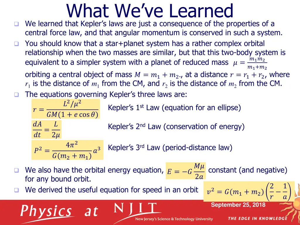 what we ve learned we learned that kepler s laws