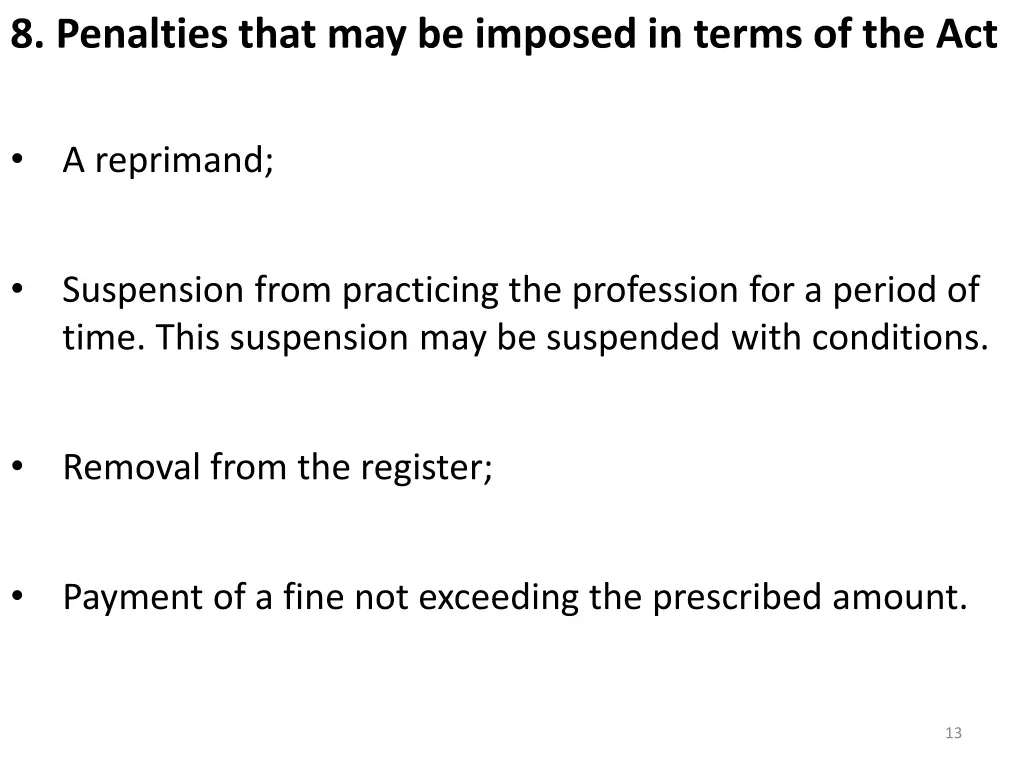 8 penalties that may be imposed in terms