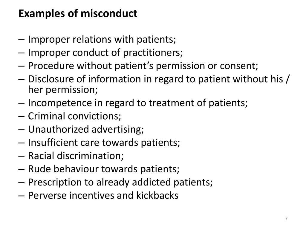 examples of misconduct