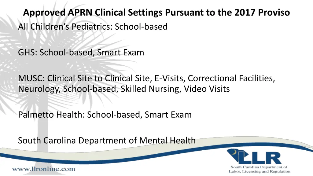 approved aprn clinical settings pursuant