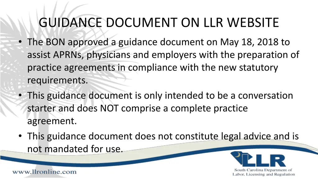 guidance document on llr website the bon approved