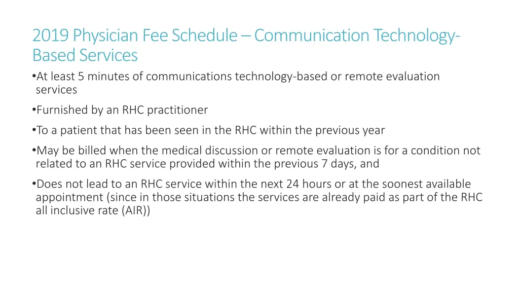 2019 physician fee schedule communication