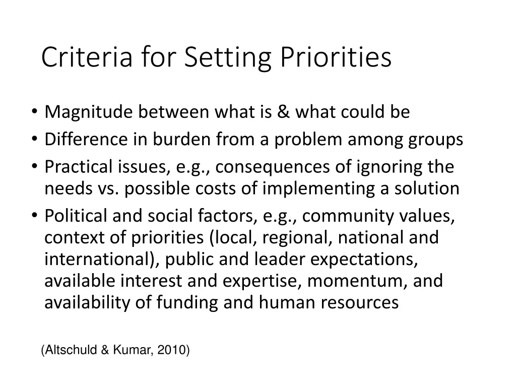 criteria for setting priorities