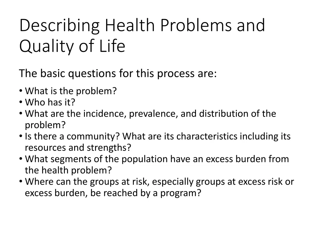 describing health problems and quality of life