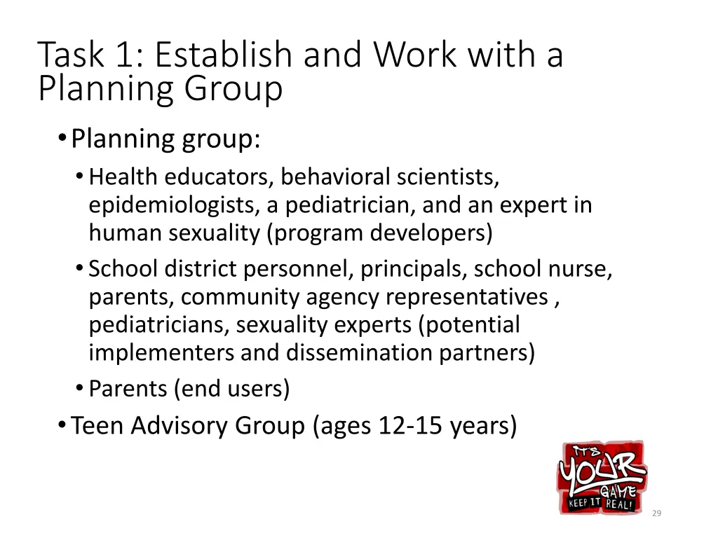 task 1 establish and work with a planning group 1