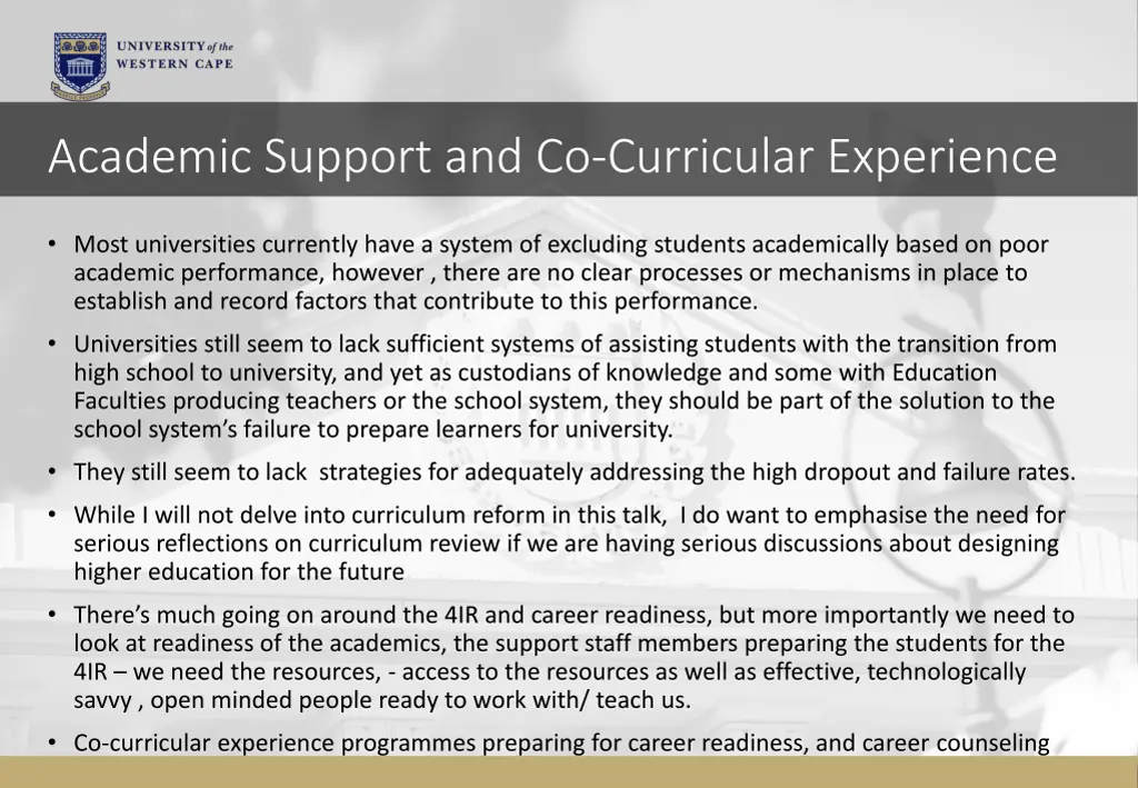 academic support and co curricular experience