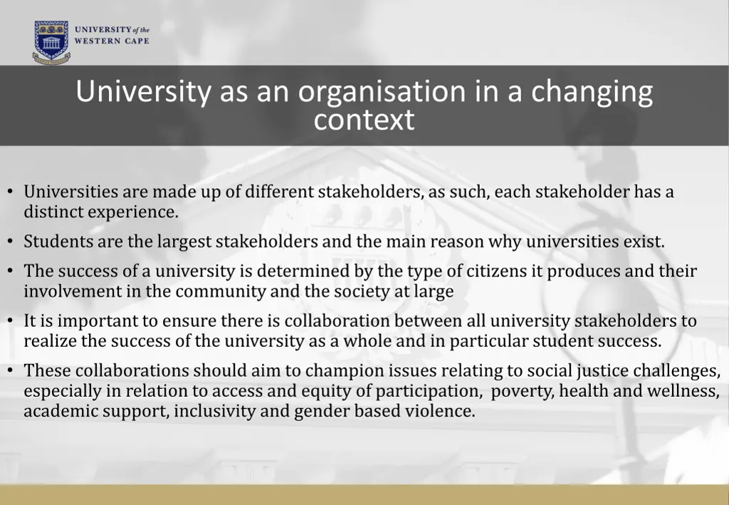 university as an organisation in a changing