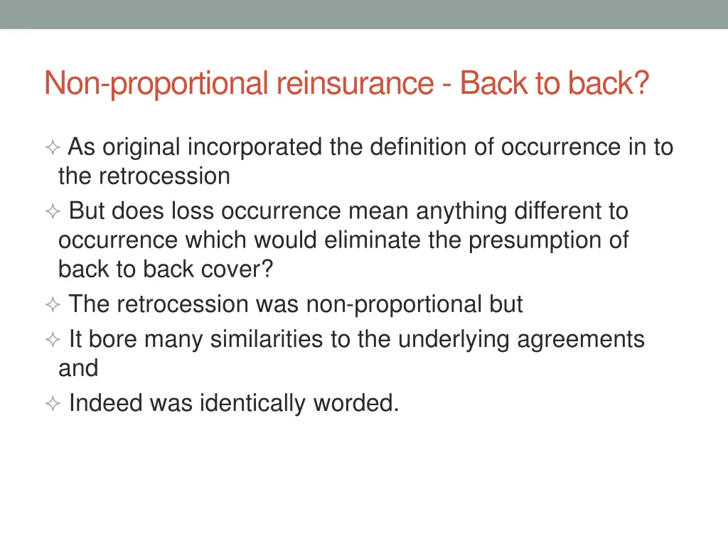 non proportional reinsurance back to back