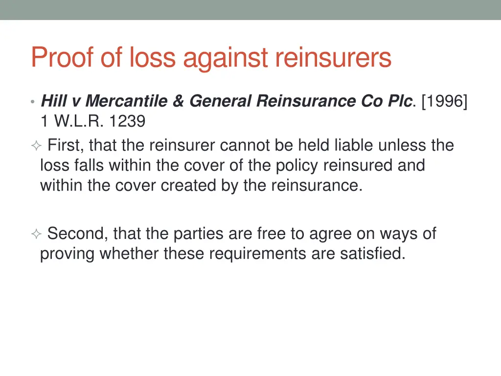 proof of loss against reinsurers