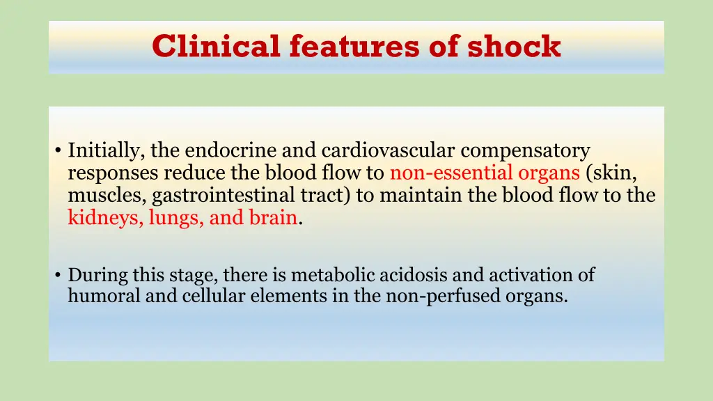 clinical features of shock