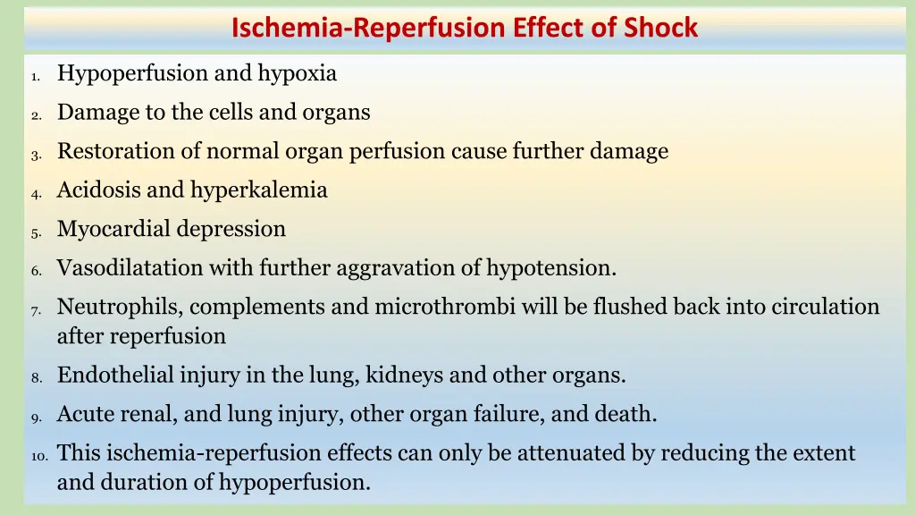 ischemia reperfusion effect of shock