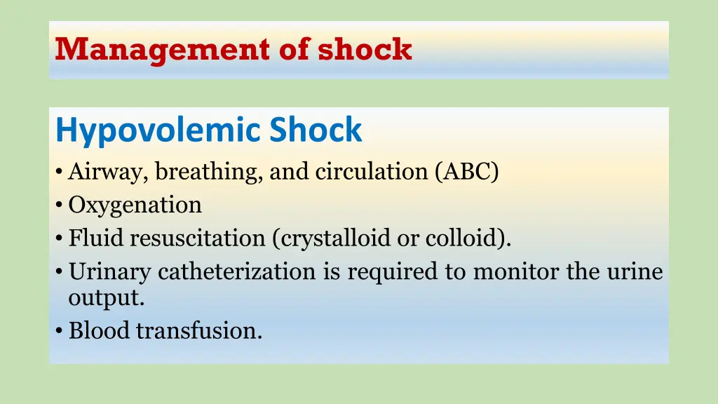 management of shock