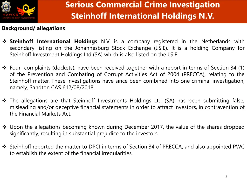 serious commercial crime investigation steinhoff 1