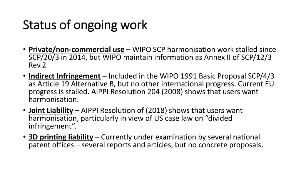 status of ongoing work status of ongoing work