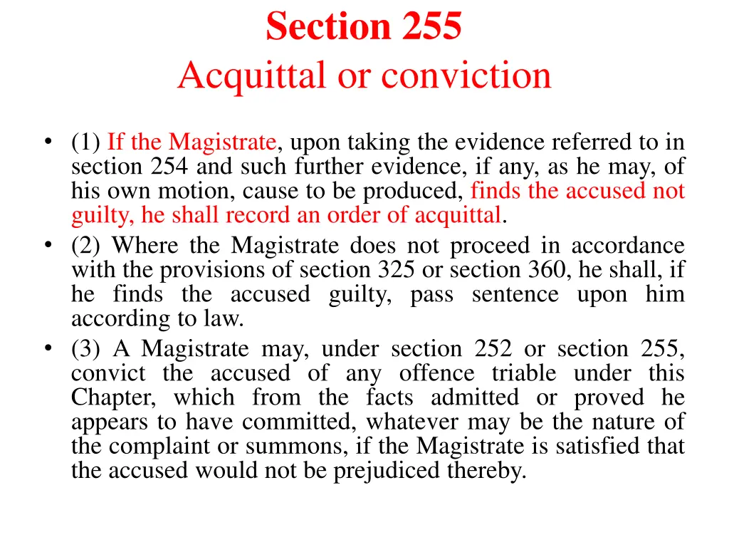 section 255 acquittal or conviction