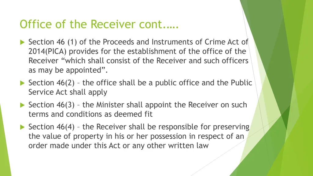 office of the receiver cont