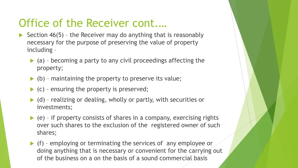 office of the receiver cont section