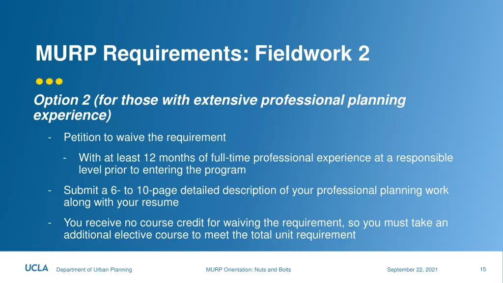 murp requirements fieldwork 2