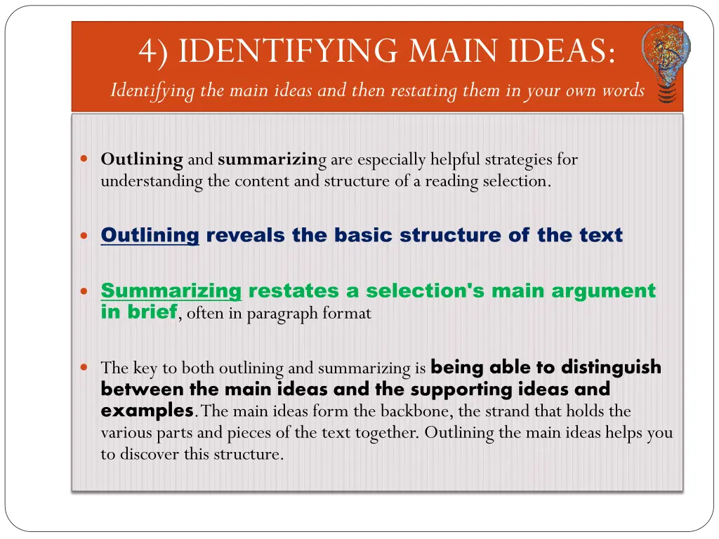 4 identifying main ideas identifying the main