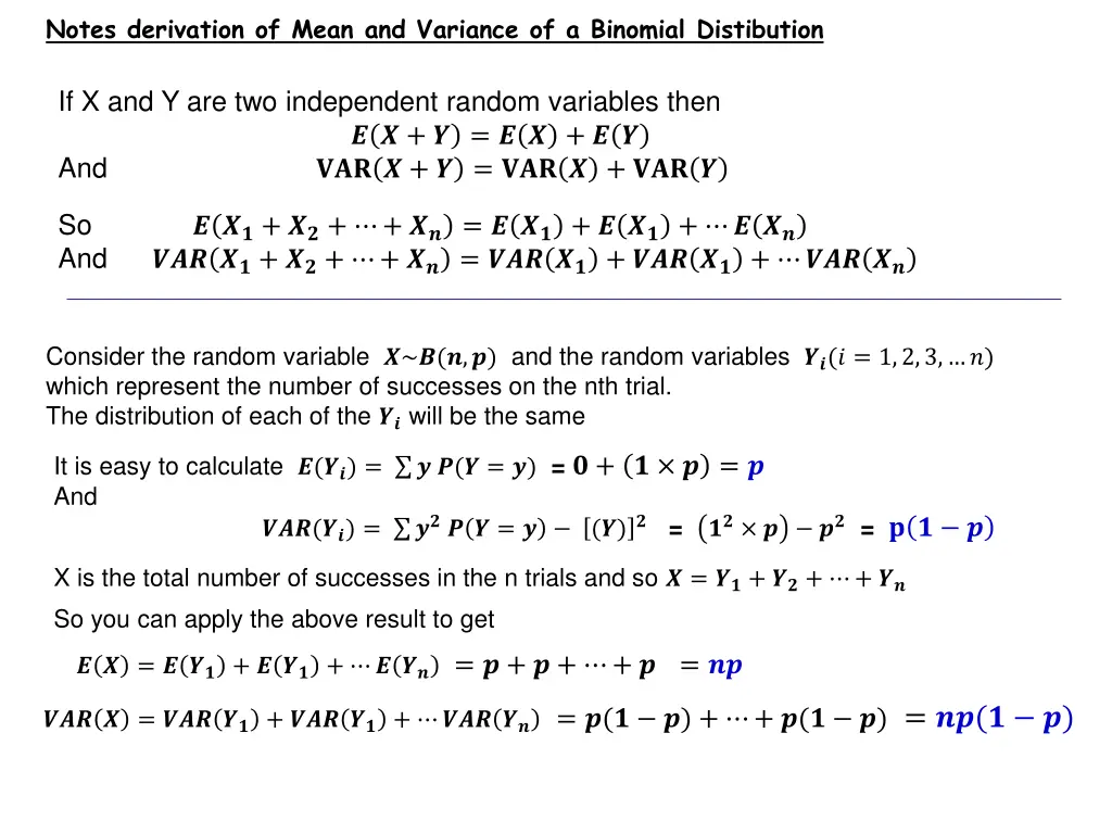 notes derivation of mean and variance