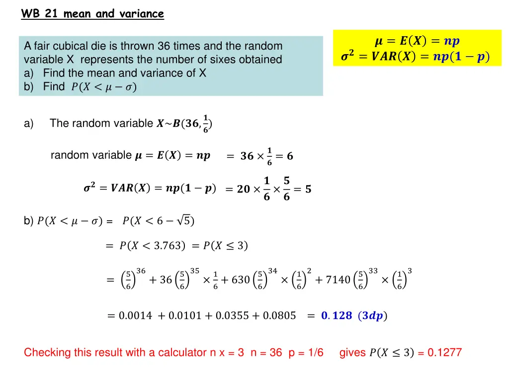 wb 21 mean and variance