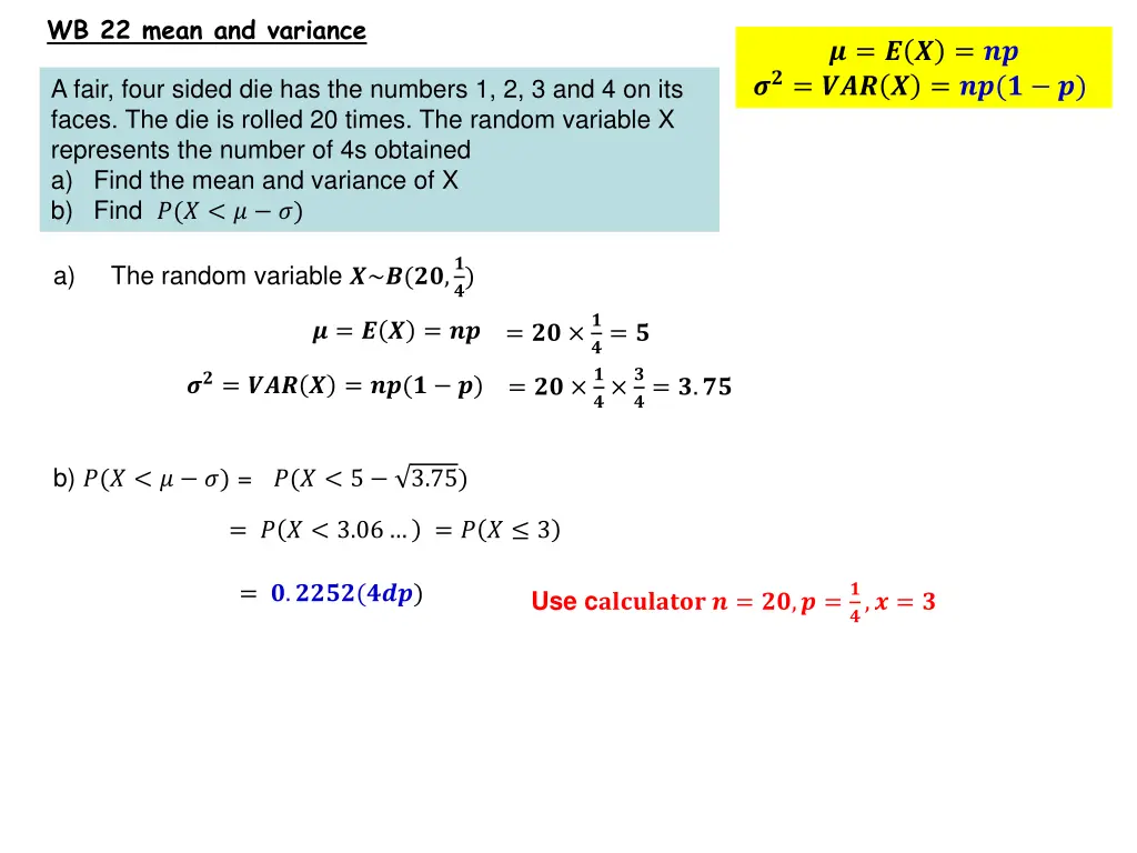 wb 22 mean and variance