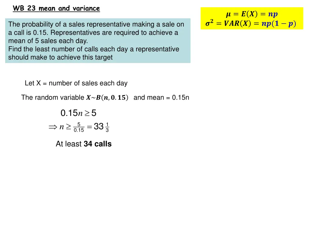 wb 23 mean and variance