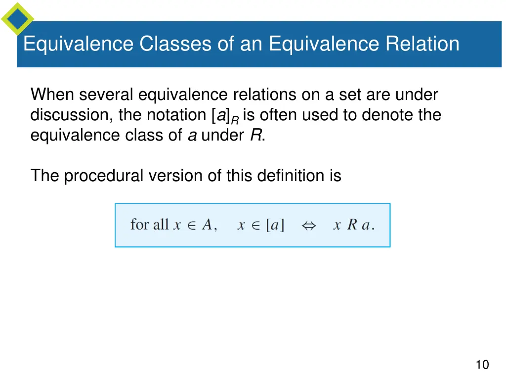 equivalence classes of an equivalence relation 1