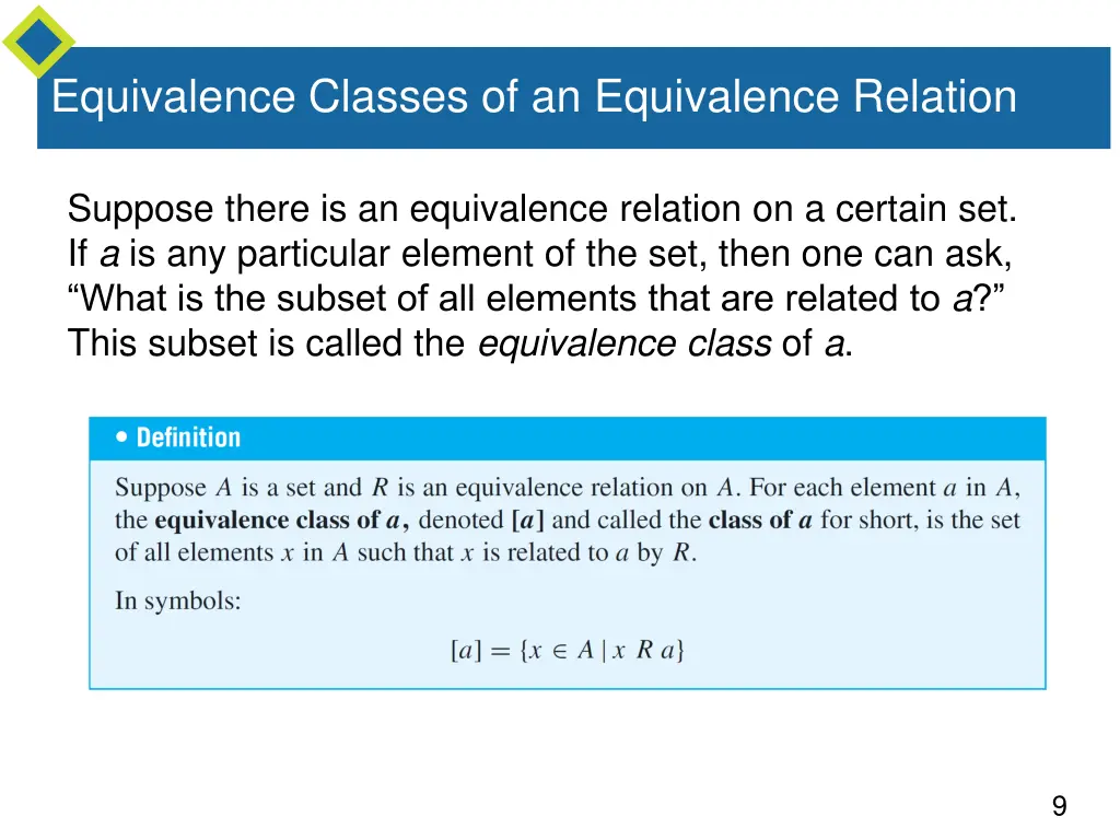 equivalence classes of an equivalence relation