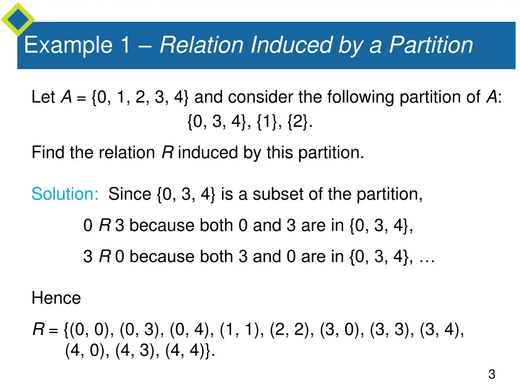 example 1 relation induced by a partition