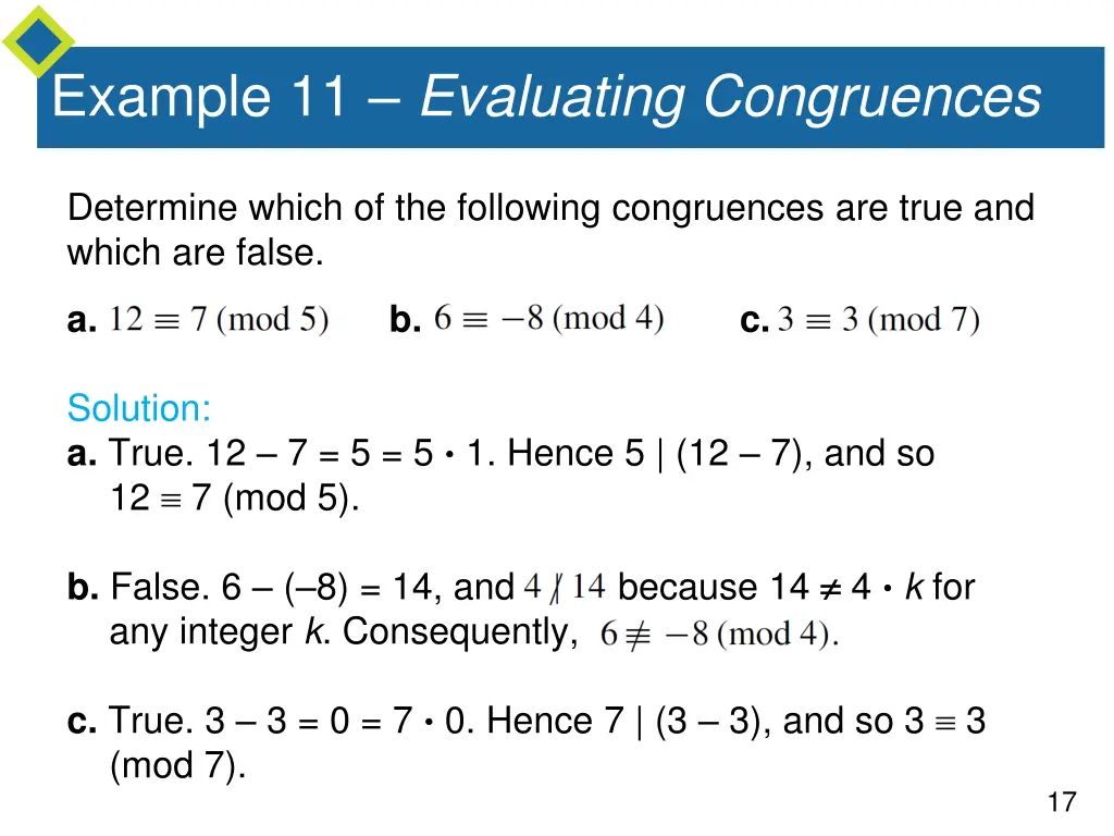 example 11 evaluating congruences