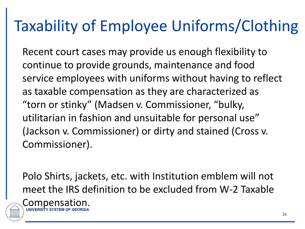 taxability of employee uniforms clothing 1